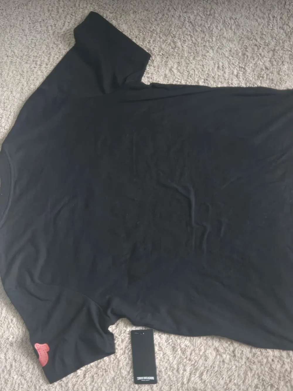 True Religion Black Tee with White and Red Graphic Logo